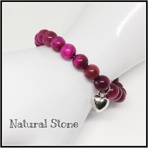 Natural Stone Beaded Stretch Bracelet Pink